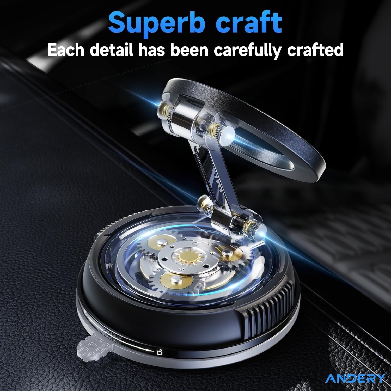 Andery MagSafe Car Phone Holder [78+ LBS Suction & 2400gf Magnetic] 360° Adjustable Mount for iPhone 16/15/14/13/12, Carbon Fiber